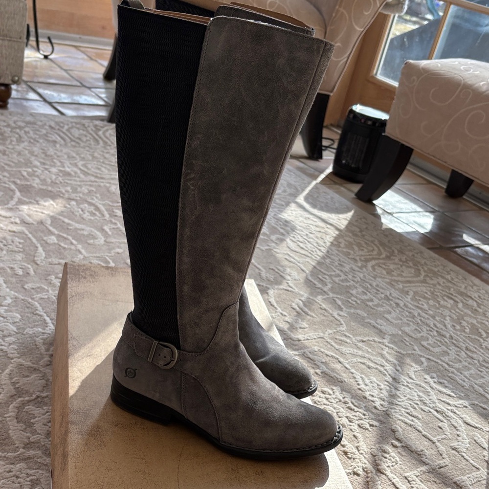 Born Gray and Black Heeled Boots